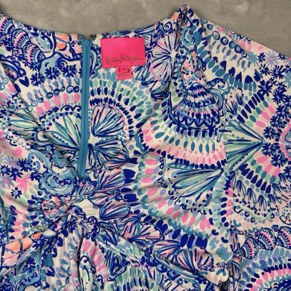 Lilly Pulitzer SeaShell Floral Empire Waist Flutter Sleeve Maxi Dress 4 BluePink